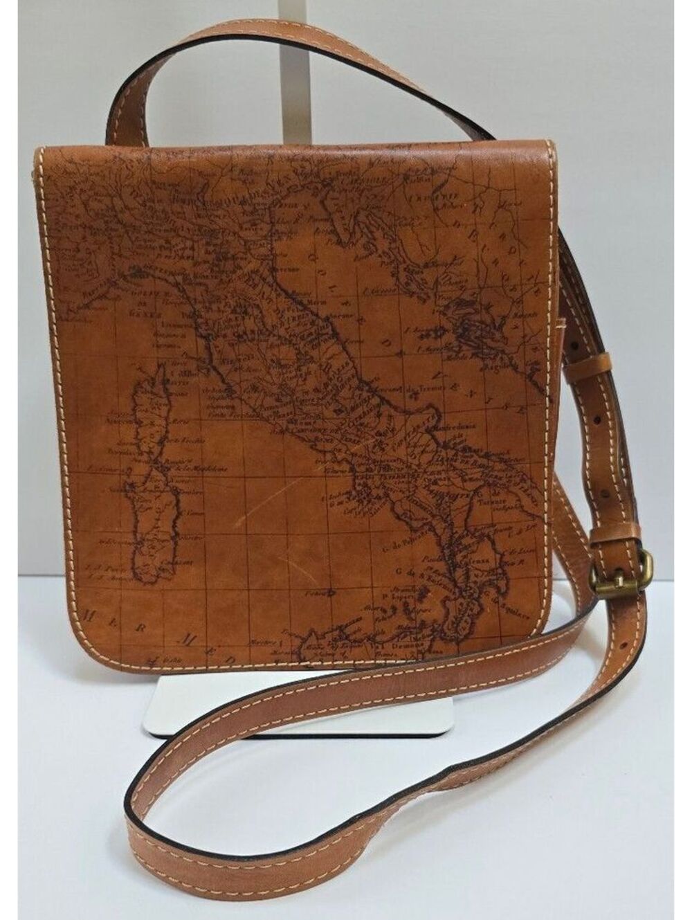 Patricia Nash Granada Signature Map Leather Crossbody Bag Brown Cognac